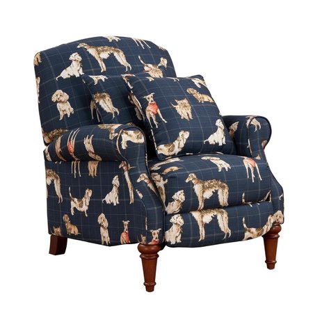 FINE-LINE 38 x 32 x 38 in. Happy Dog Manual Reclining Chair with Two Matching Pillows - Blue Tan &amp; Cream FI2661536